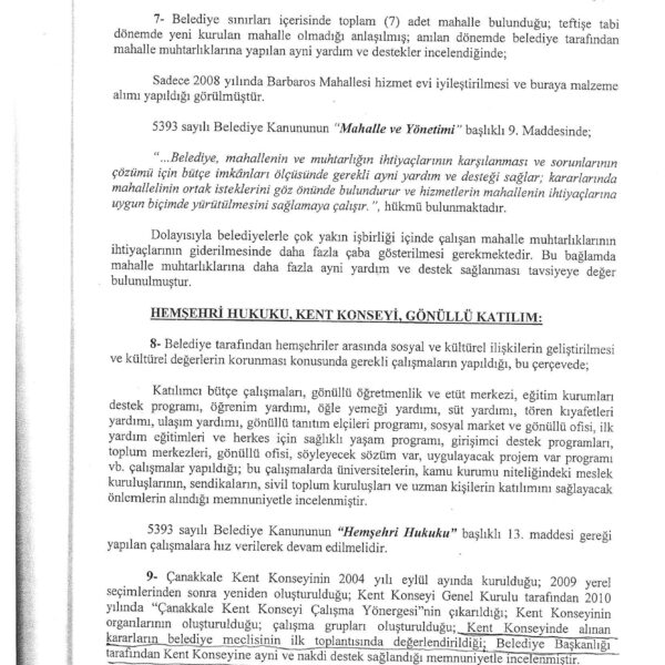 Müfettiş’ten Çanakkale Belediyesi’ne Memnuniyet İfadeleri