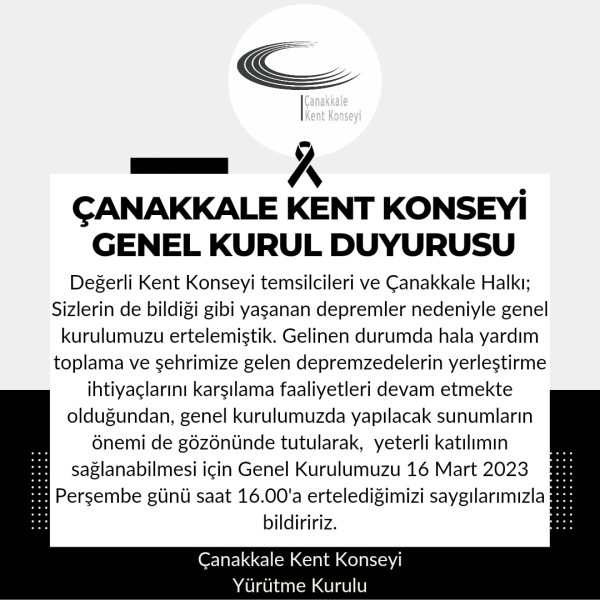 Çanakkale Kent Konseyi Genel Kurul Duyurusu